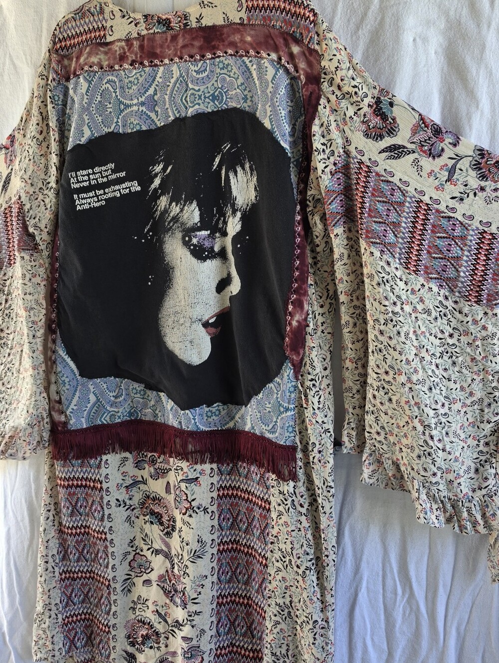Upcycled Taylor Swift T-Shirt Kimono Boho Floral Festival Cover Up Womens Size M